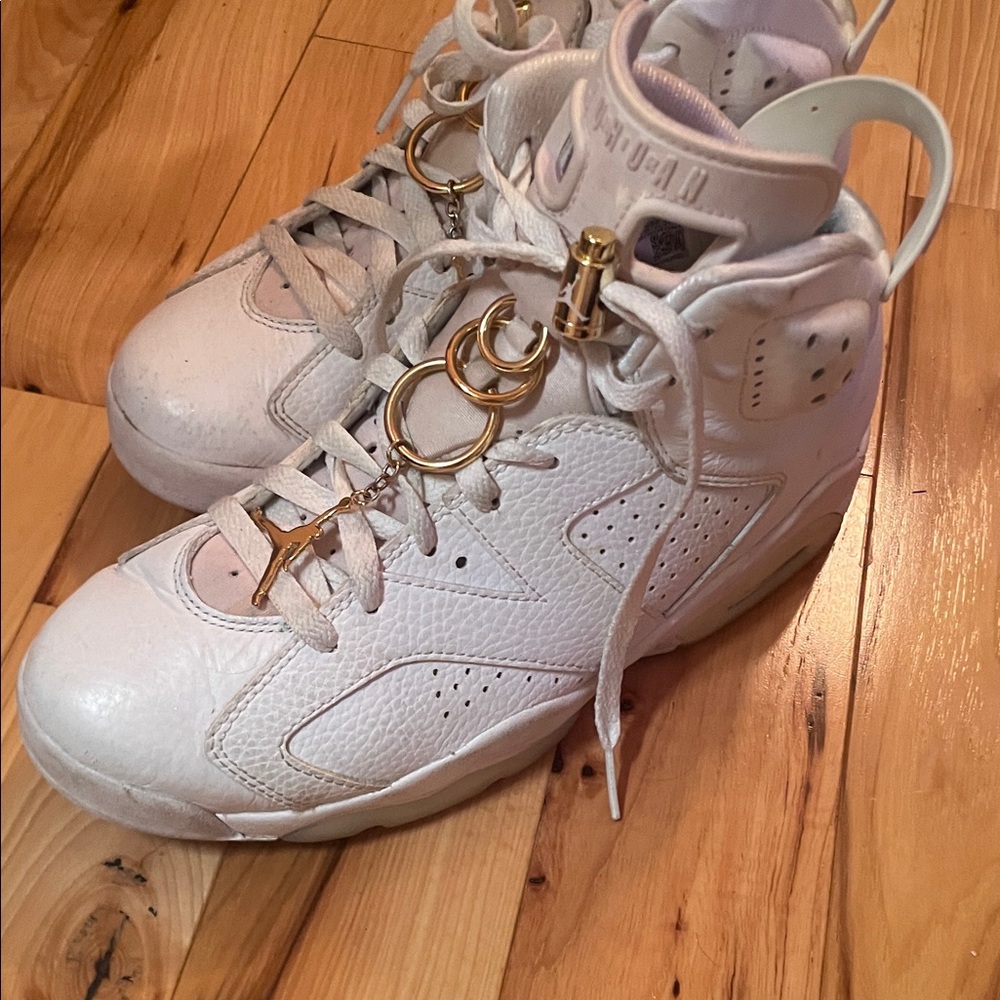 Jordan White High-Top Sneakers with Gold Lace Charms